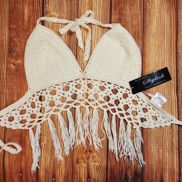 Stylish Swim Other - Medium Stylish Swim Crochet Halter Bralette Boho Festival Beachwear Bikini Top